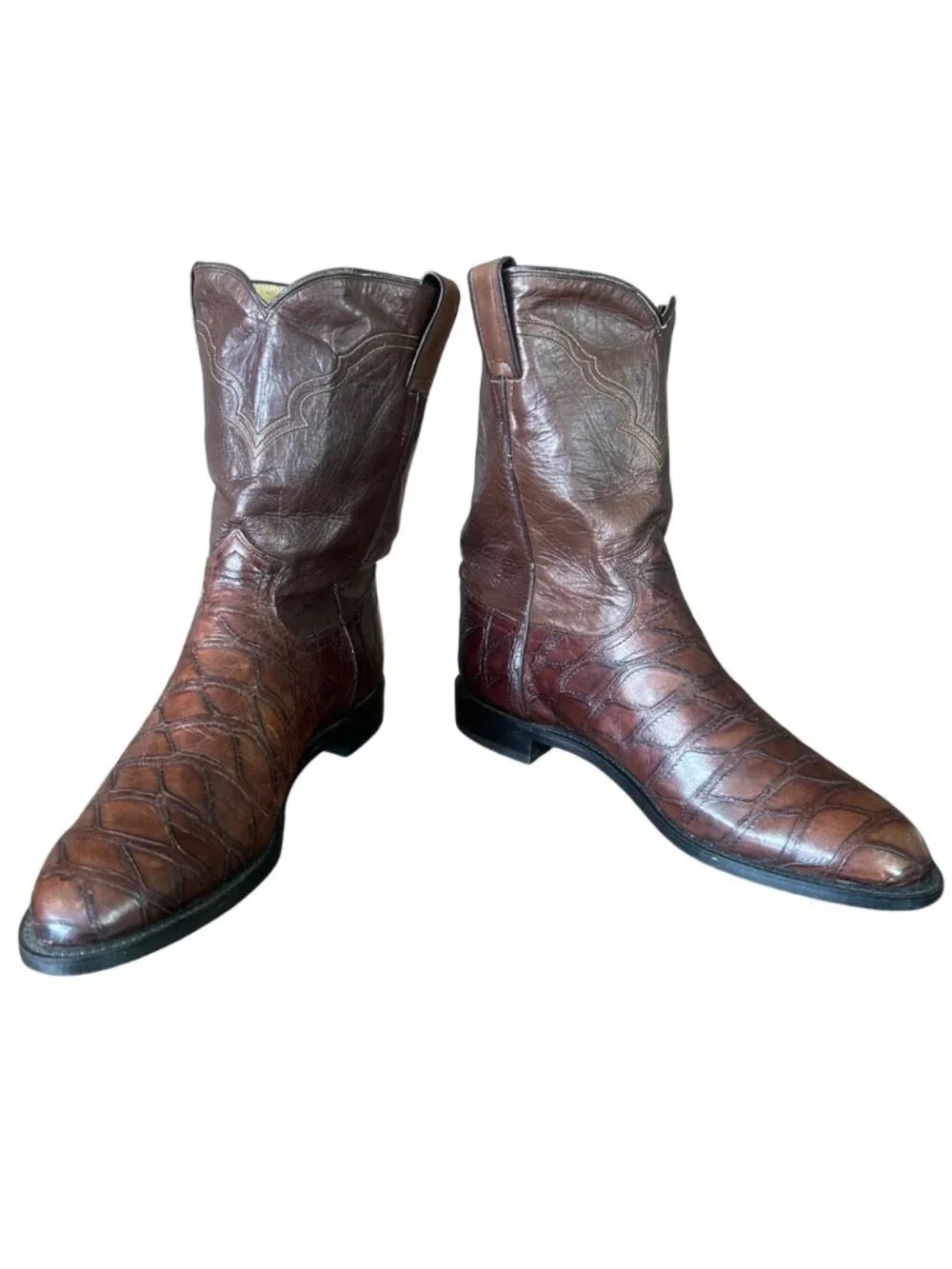 Justin Basics Brown Leather Print Cowboy Boots Mens 11 D